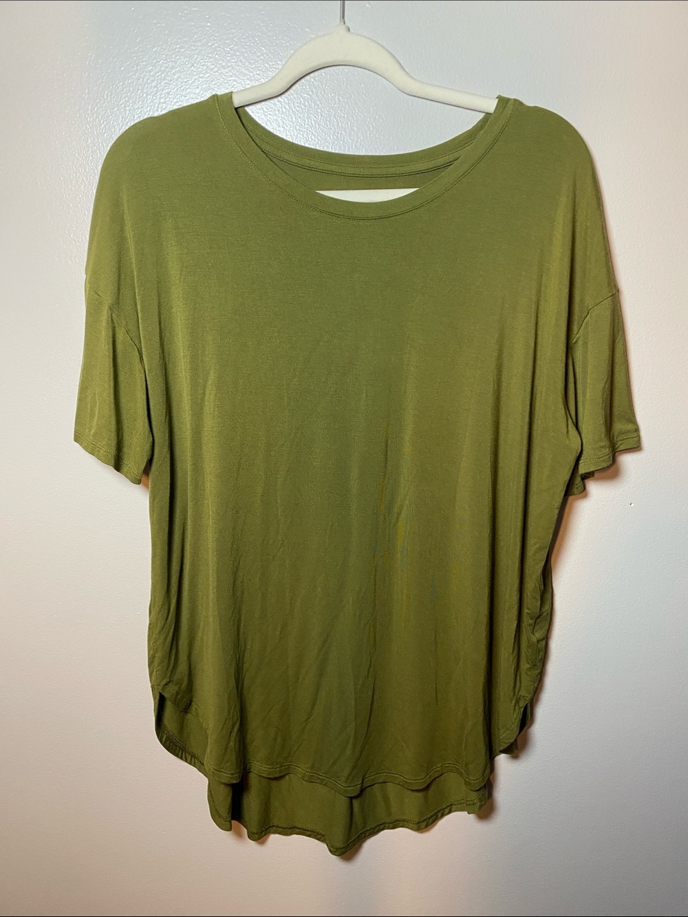 Time and Tru Olive Green Relaxed Short Sleeve Tunic Tee Medium Oversized